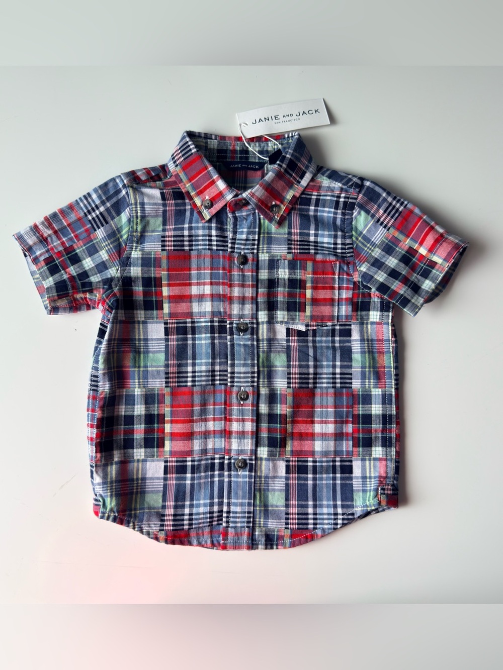 Janie&Jack NWT Red Madras Plaid Short Sleeve Button Down Shirt 18-24m